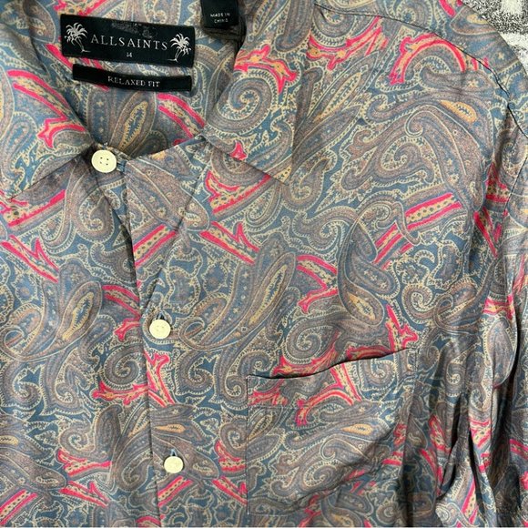 NWT All Saints Oslo Paisley Short Sleeve Shirt - size M - Picture 10 of 14